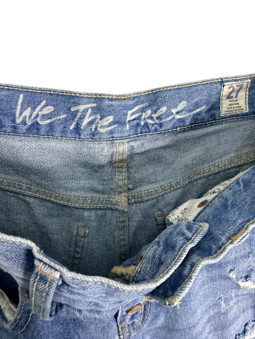 Free People We The Free Distressed Button Fly Jeans High Rise Cropped Size 27 - Picture 5 of 9